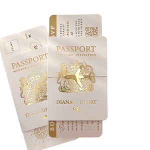 Carte d'invitation de mariage thème voyage style passeport, dorure à chaud, personnalisée, élégante, rectangulaire, en papier pliable, pour remise de diplôme et anniversaire - Product Image 1
