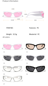 <strong>Punk</strong> Women Designer Sport Eyewear <strong>Pink</strong> White Glasses Trending Products Shades Vintage Y2k Wraparound Sunglasses for Women - Product Image 4