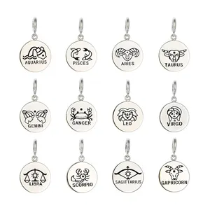 China Factory Wholesale Minimalist Pattern Lines 12 Sign Pendant Hypoallergenic Horoscope Sign Round Pendant Zodiac Necklace