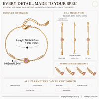 Bracelet ajustable double barre en acier inoxydable plaqué or 18 carats avec zircon rose en forme de lune pour femme – Cadeau de fête tendance en gros