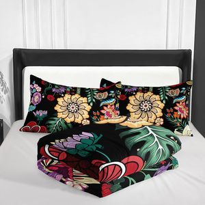 Ensemble de couette 3 pièces de style ferme bohème de haute qualité imprimés floraux Paisley sur microfibre noire pour toutes les saisons à utiliser à la maison - Product Image 3