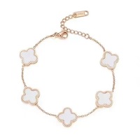 Nueva Joyería en Línea de Acero de Titanio con Trébol de Cuatro Hojas y Cinco Flores, de Doble Cara, Chapada en Oro de 18k, que Conserva el Color