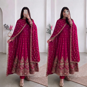 Robe Anarkali longue traditionnelle indienne et pakistanaise pour mariage, coupe ample, manches longues, en polyester pour femme - Product Image 1