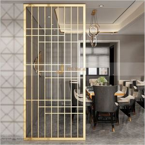 Cloisons décoratives en acier inoxydable EX392 PVD Gold Screen, séparateurs de pièce pour projets hôteliers de luxe - Product Image 4