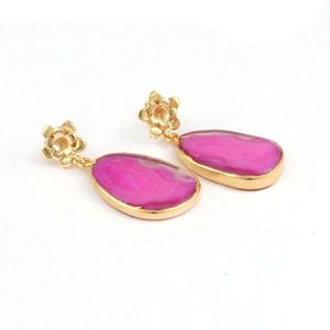 Boucles d'oreilles en agate avec pierres précieuses naturelles, en forme de goutte, en or galvanisé, cadeau pour femmes et filles, bijoux, cadeau pour femmes - Product Image 2