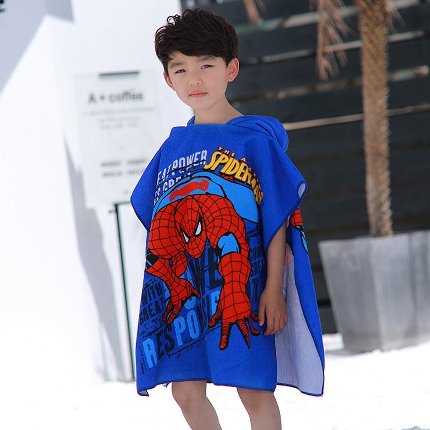 Asciugamani da bagno per bambini Spiderman Terry Beach Cover Up Poncho con cappuccio cartone animato accappatoio ragazze pigiama Kimono accappatoio