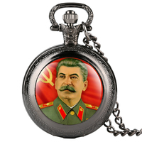Reloj de Bolsillo de Cuarzo con Colgante de Medallón con Personaje de Stalin, Collar Retro con Cadena de Bronce para Hombre