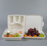 Plateau alimentaire biodégradable en pulpe de bagasse de canne à sucre avec couvercle, plateau de 9 pouces avec couvercle en pulpe PET