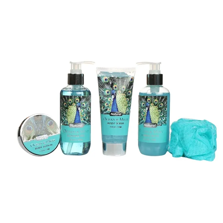 2023 Hot sale high quality elegant blue peafowl walmart organic relax bath set box packing for women