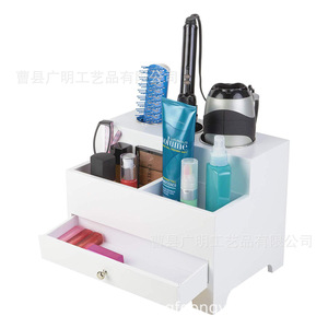 Caja de almacenamiento de madera con cajones, organizador de cosméticos blanco para baño, cocina y dormitorio. - Product Image 1