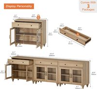 Buffet en chêne WAMAPT 102 pouces, 6 portes vitrées et 3 tiroirs, grand meuble de rangement en bois pour salle à manger et salon.