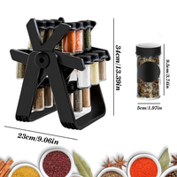 360 °   Support de rangement de cuisine rotatif noir pour épices, 18 bocaux, carrousel à épices rotatif avec bocaux en verre, couvercles à secouer, étiquettes
