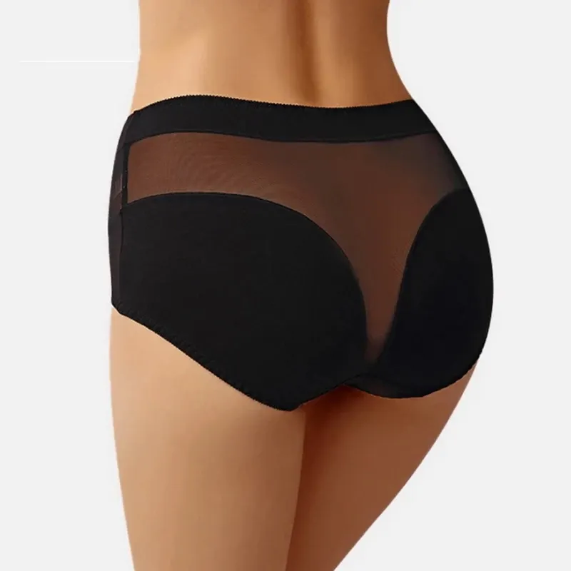 1854 Wholesale Ladies Plus Size Mesh Underwear Breathable High Waist Briefs Sexy Transparent Underpants Cotton Women's Panties