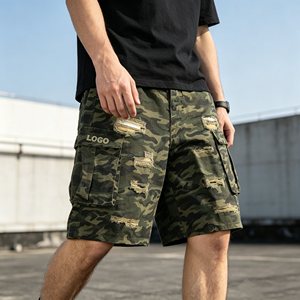 Pantalones cortos para hombre con logo personalizado, pantalones cargo de camuflaje, pantalones cortos Bermuda de lona rasgados de cintura media para hombre, pantalones cortos casuales transpirables para hombre - Product Image 5