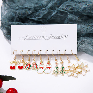 Boucles d'oreilles pendantes de Noël en alliage, motif dessin animé Père Noël, sapin, renne, flocon de neige, bijoux de fête - Product Image 2