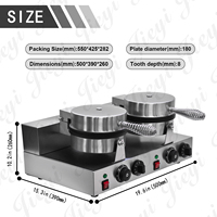 Gaufrier belge double rond 2600W robuste, double tête, antiadhésif, en acier inoxydable, pour café, restaurant, traiteur