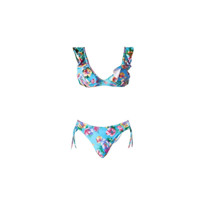 Set Bikini HDJ con Stampa Floreale, Costume da Bagno Due Pezzi Taglia 42 44 46, Abbigliamento da Spiaggia per Donne, Laccetti Laterali con Volant Elasticizzati - Product Image 1