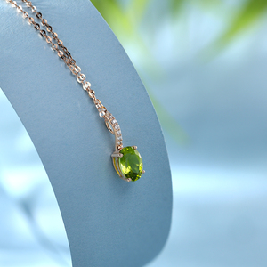 Colgantes de Oro Rosa Sólido de 14K de Alta Calidad, Elegantes y de Venta Caliente, con Diamantes Cultivados en Laboratorio, Corte Ovalado, Peridoto, Estilo Clásico Cristiano - Product Image 4