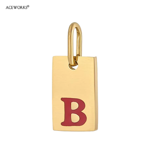 Dijes Rectangulares con Iniciales |   Colgantes de Letras del Alfabeto en Acero Inoxidable con Baño de Oro PVD de 18K y Esmalte para la Creación de Joyería Personalizada - Product Image 6