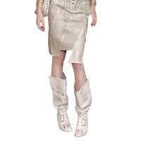 Bottes équestres rétro western à talon moyen et bout pointu avec boucle métallique, style audacieux pour femme, semelle extérieure en plastique