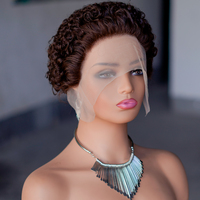 Perruques Courtes Bouclées Afro Pixie Cut en Dentelle pour Femmes Noires, Perruque en Cheveux Humains avec Dentelle Frontale 13x1 et Partie en T, Vente en Gros