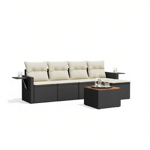Conjunto de Sofás Modulares Grandes de Ratán PE Negro para Jardín, Muebles de Exterior Elegantes y Duraderos - Product Image 1