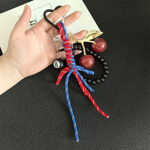 Mode noeud corde gland métal Simulation cerise fruits porte-clés luxe tissage corde Miu série sac à main breloque accessoires porte-clés - Product Image 5