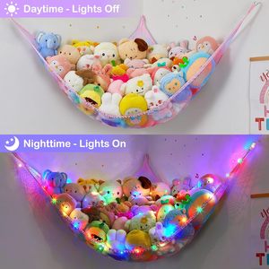 Stuffed Animal Hammock Large Triangular Net Storage Organizer With <b>Led</b> <b>Light</b> For Kids Room <b>Corner</b> Hanging Toy Holder - Product Image 4