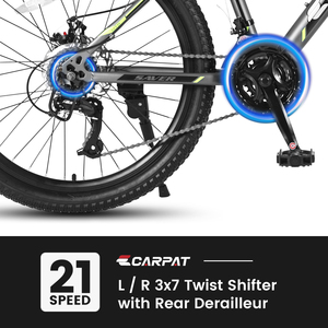 무료 배송 24인치 산악 자전거 소년 소녀용 강철 프레임 21단 듀얼 디스크 브레이크 전면 서스펜션 MTB 산악 자전거 - Product Image 4