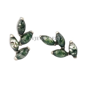 16g f136 टाइटेनियम आंतरिक रूप से थ्रेडेड मॉस ओनिक्स लैरेट प्रकृति पत्थर के शरीर के गहने - Product Image 1