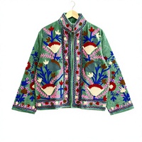 Veste courte vintage Suzani faite à la main, automne-hiver, style bohème, motif floral, poche bomber, réversible, coupe-vent, respirante, rembourrée en coton, tissée