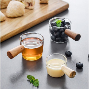 Mini cacerola de vidrio de borosilicato con mango de madera, 40ml 100ml, para salsas, leche, café - Product Image 1