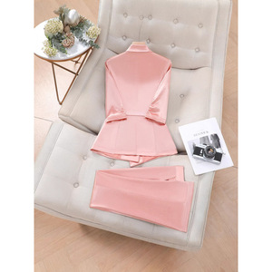 Pink Satin Blazer And Trousers Two Piece Set Women's Suit Elegant Anti-Wrinkle Commute Style YSY6608 - Product Image 3