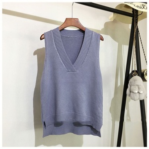 <span class=keywords><strong>Gilet</strong></span> en tricot col en V pour <span class=keywords><strong>femme</strong></span>, nouveau style automne-hiver, ample et polyvalent, sans manches, avec longue tissure - Product Image 3