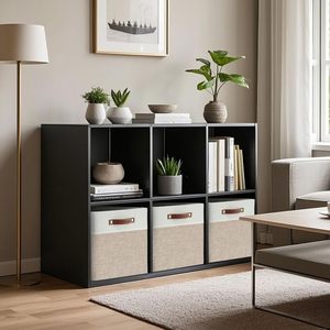 Modern 12 Inch <b>Storage</b> Bins 4PCs Fabric Cubes Handles Sturdy Collapsible Closet <b>Storage</b> Organizer 25L Capacity Cotton Linen EVA - Product Image 2