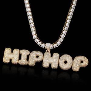 Ciondolo Personalizzato Hip Hop in Rame con <span class=keywords><strong>Nome</strong></span> in Stile Diamante, Lettera a Bolla con Pavé Completo di Zirconi CZ, Unisex - Product Image 5