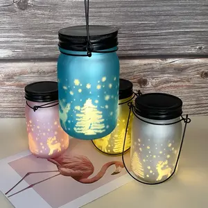 Stoples lilin kaca mewah kosong 16oz dengan cahaya disesuaikan cetak matte LED mason jar kerajinan untuk hadiah Natal obral besar