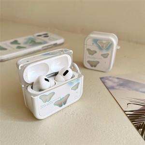 Pour AirPods 1 <span class=keywords><strong>2</strong></span> <span class=keywords><strong>Pro</strong></span> étui souple antichoc Transparent TPU bleu bord papillon sans fil écouteur housse de protection - Product Image 6