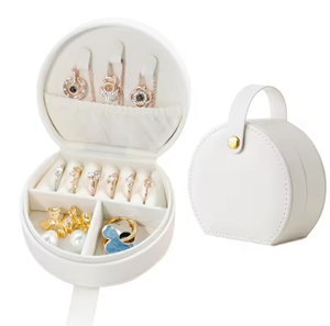 Lightweight Round PU Leather Jewelry <b>Box</b> with Snap Button Portable Travel Organizer for <b>Rings</b> Earrings Necklaces - Product Image 1
