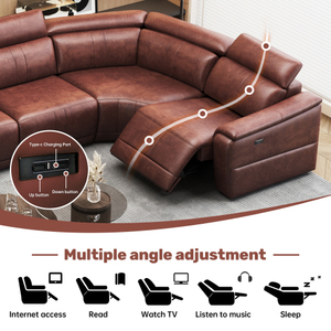 OEHOME Modern Power Recliner Sofa Set 5-<b>Seat</b> Modular Sectional <b>Storage</b> Console USB Ports Polyester Tufted Upholstered - Product Image 3