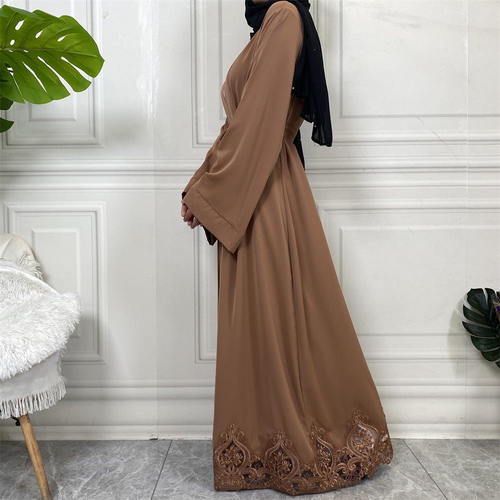 1947# Long Sleeve Beautiful Lace  Elegant Simple Abaya For Muslim Women - CHAOMENG MUSLIM SHOP