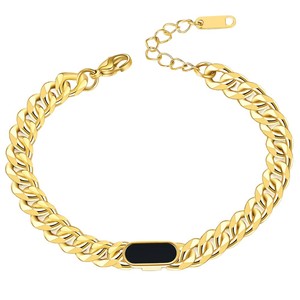 Pulsera de Cadena Cubana de 7mm, Acero Inoxidable, Chapado en Oro de 18K, con Incrustaciones de Malaquita, Joyería de Regalo a la Moda - Product Image 5