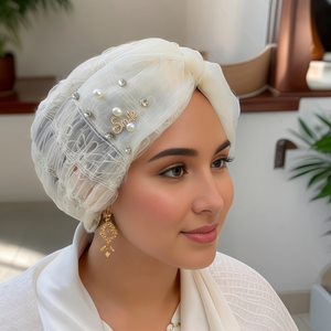 New fashionable women's solid color headscarf <b>hat</b>, messy linen wrinkled woven Muslim <b>hat</b> - Product Image 1
