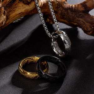 Collana con Ciondolo Anello alla Moda, Catena a Maglie da 60mm, Ciondolo Il Signore degli <span class=keywords><strong>Anelli</strong></span>, Collana Punk in Acciaio al Titanio da <span class=keywords><strong>Uomo</strong></span>, Regalo - Product Image 2