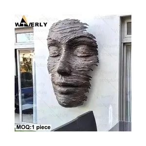 Modern Art Hanging Wall Bronze Abstract Wall Human Face Statues Large Size Antique Metal Bronze Man Head 3D Face Sculpture