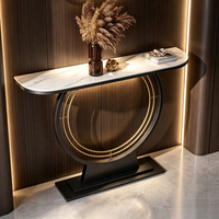 Console d'entrée moderne en métal de style italien, inspirée du luxe minimaliste, avec plateau en ardoise, idéale pour les entrées