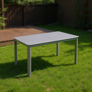 Tavolo da Esterno Homeera con Piano in Pietra Grigia e Telaio in Alluminio, Design Minimalista per Giardino e Patio - Product Image 2