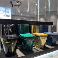 Ensemble WC moderne en céramique noir et or, cuvette de toilettes monobloc carrée et lavabo de salle de bain au sol