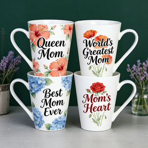 Mug à Latte Personnalisé pour la Fête des Mères - Tasse à Café en Céramique Haute de 16 oz avec Motif Floral, Cadeau pour Maman Reine - Product Image 1