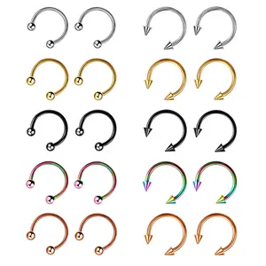 Boucles d'oreilles en acier chirurgical, 3 tailles mixtes, 30 pièces, CBR Septum, Piercing de lèvres, nez, cerceau, fer à cheval, barre d'oreille circulaire, haltère circulaire, Helix, boucle d'oreille 16G